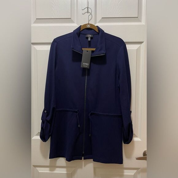 Women's Full Zip Jacket Size M Blue Stretch Drawstring Jones New York NWT - Picture 1 of 10